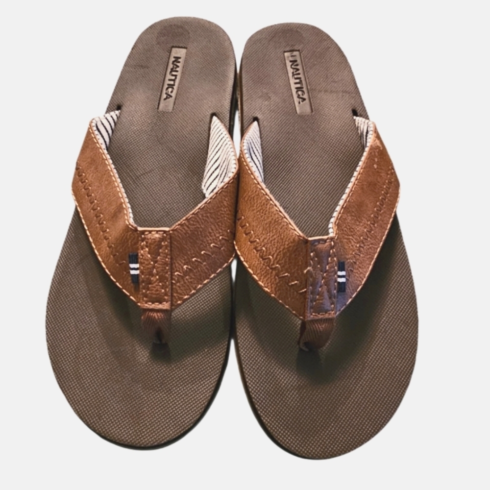 NEW Nautica Men’s Flip Flops Clarkson 2 Tan Brown Size 12 Sandals
